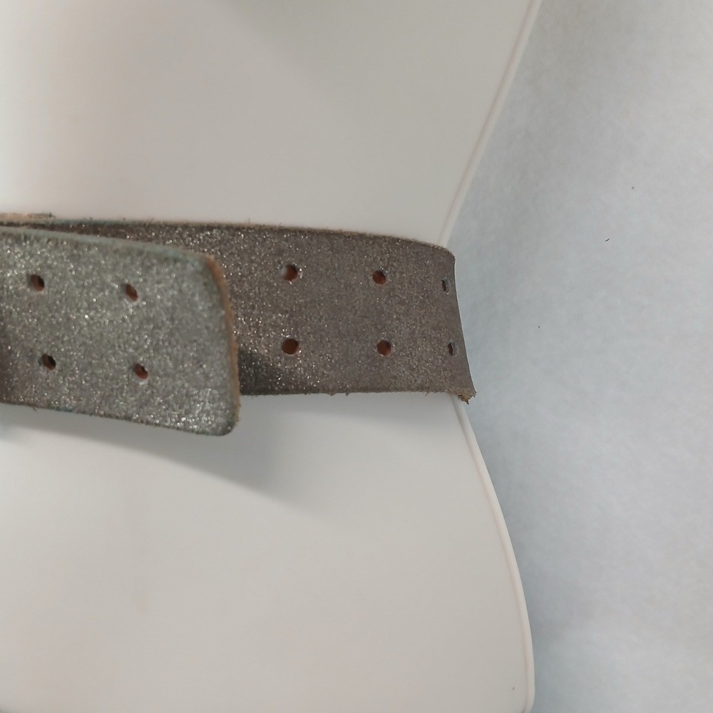 J. Crew Metallic Bronze Italian Leather Double Prong Brass Buckle Belt Wide - Picture 3 of 9